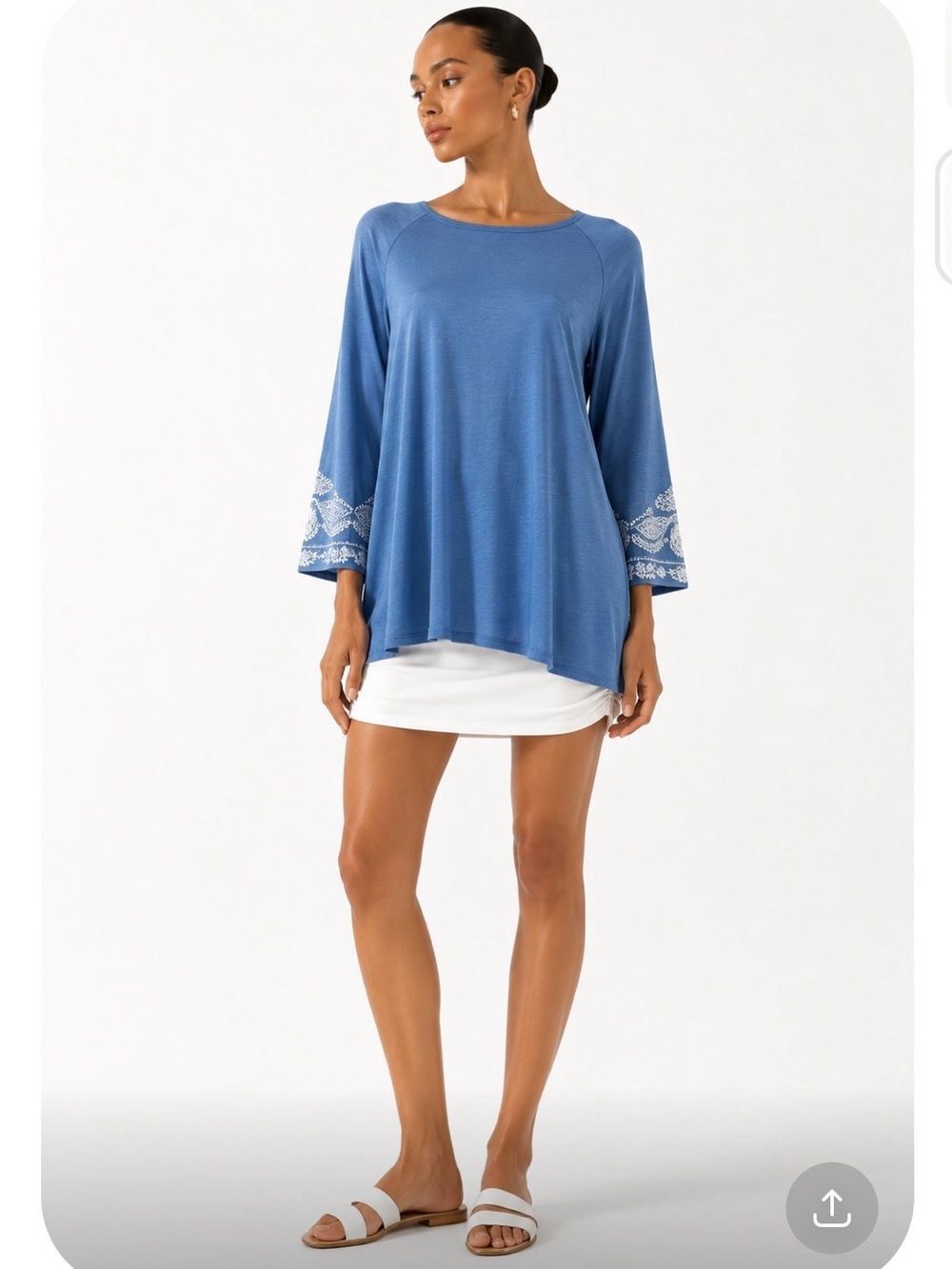 J.JILL Blue Embroidered-Sleeve Cotton Tunic Top Size XL - Picture 2 of 6